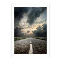 Plakat bez ramy 50x70 - magia nocnej drogi - droga, księżyc