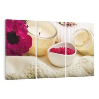 Obraz na płótnie 120x80 - Relaksujący moment: świeczki i kwiaty w SPA - świeczki, kwiat