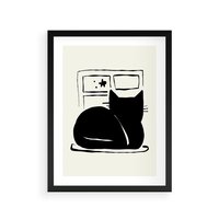 Plakat w ramie 40x50 - Czarny Kot: Prosta Elegancja - grafika, minimalizm - rama czarna