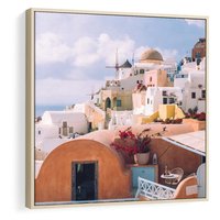 Obraz w ramie 50x50 - Błękit Morza i Białe Domki - Santorini, wyspa - rama drewno