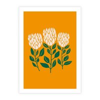 Plakat bez ramy 21x30 - Kolorowe Impresje - abstrakcyjna kwiatowa kompozycja, żółte mocne tło