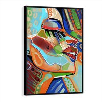 Obraz w ramie 50x70 - Kolorowe Wnętrza Kształtów - abstrakcyjny portret kobiety, twarz - rama czarna