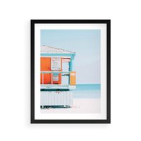 Plakat w ramie 30x40 - Letnia Idylla - plaża, domek na plaży - rama czarna