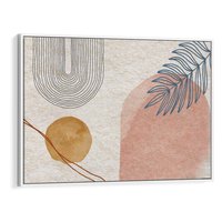 Obraz w ramie 120x80 - Liście i Geometrie - nowoczesny, akwarelowe plamy - rama biała