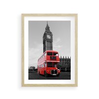 Plakat w ramie 50x70 - Autobusy w tętniącym życiem Londynie - Londyn, autobus - rama drewno