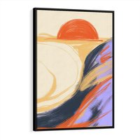 Obraz w ramie 50x70 - Pomarańczowy Horyzont - pastelowy krajobraz, nowoczesny plakat - rama czarna