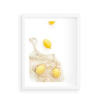 Plakat w ramie 40x50 - Cytrynowa Siatka - cytryny, materiałowa siatka - rama biała