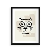 Plakat w ramie 40x50 - Minimalistyczny Kot: Czarna Kreska - kot, grafika - rama czarna