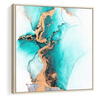 Obraz w ramie 80x80 - Elegancja i Subtelność - marmur, złoto - rama drewno