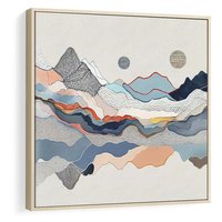 Obraz w ramie 50x50 - Dynamiczne Góry - akwarelowe graficzne góry, krajobraz - rama drewno