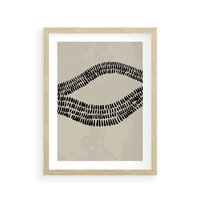 Plakat w ramie 50x70 - Kontury Ewolucji Materii - boho plakat, czarne kropki kreski - rama drewno