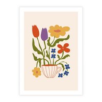 Plakat bez ramy 21x30 - Kolorowe Granice - kwiaty w filizance, abstrakcja