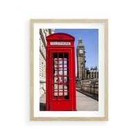 Plakat w ramie 50x70 - Ikoniczna budka telefoniczna w Londynie - budka, telefoniczna - rama drewno