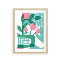 Plakat w ramie 50x70 - Harmonijne Plamy - abstrakcyjne pastelowe kwiaty, nowoczesna sztuka - rama drewno