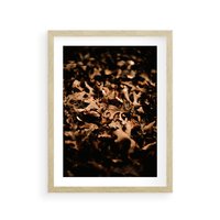 Plakat w ramie 50x70 - Jesienne Liście: Nostalgiczna Kolorystyka - suche liście, jesień - rama drewno