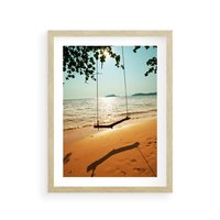 Plakat w ramie 30x40 - Tropikalna plaża i huśtawka - plaża, tropiki - rama drewno