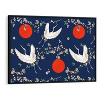 Obraz w ramie 100x70 - Japońskie Żurawie Indygo - sztuka japońska, japonia - rama czarna