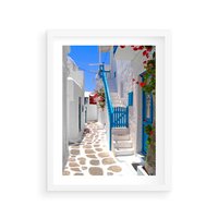 Plakat w ramie 50x70 - Santorini: urok Grecji - Santorini, Grecja - rama biała