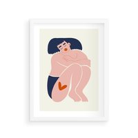 Plakat w ramie 30x40 - Melodia snów na płótnie - zakochana kobieta, graficzny obraz - rama biała