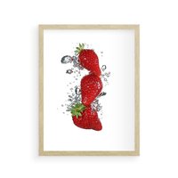 Plakat w ramie 30x40 - Aromatyczne truskawki w pełnym rozkwicie - truskawki, owoce - rama drewno