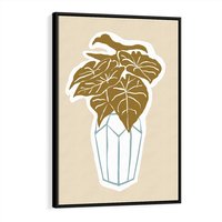 Obraz w ramie 50x70 - Bezgraniczne Marzenia - nowoczesna kompozycja, liście monstery w wazonie - rama czarna