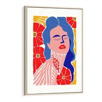 Obraz w ramie 50x70 - Nowoczesna Twarz - nowoczesna grafika, kolorowa twarz kobiety - rama drewno