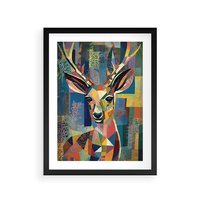 Plakat w ramie 40x50 - Bezgraniczne Kontury Zaskoczenia - abstrakcyjny obraz olejny, jeleń - rama czarna