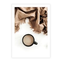 Plakat bez ramy 50x70 - Kompozycja z Brązowym Kocem i Czarną Kawą - kompozycja, brązowy koc