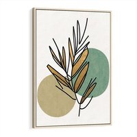 Obraz w ramie 70x100 - Migocące Ścieżki Wizji - abstrakcyjny obraz boho, liście - rama drewno