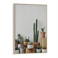 Obraz w ramie 50x70 - Naturalna Harmonia - kaktusy, liście - rama drewno
