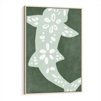 Obraz w ramie 50x70 - Migotliwe Wibracje Zieleni - zielony plakat, abstrakcja przypominająca rybę - rama drewno