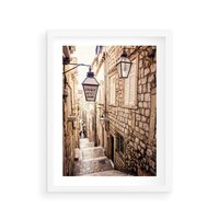 Plakat w ramie 30x40 - mistyczna podróż - uliczka, perspektywa - rama biała