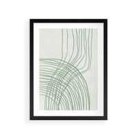 Plakat w ramie 30x40 - Migotliwa Spokojna Zieleń - zielony plakat, abstrakcyjne splątane linie - rama czarna