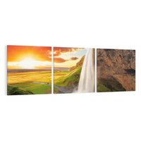 Obraz na płótnie 150x50 - Zachód słońca nad islandzkim wodospadem - Islandia, wodospad