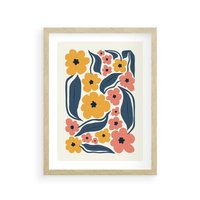 Plakat w ramie 30x40 - Pastelowe Impresje - pastelowe kwiaty, abstrakcyjna kompozycja - rama drewno