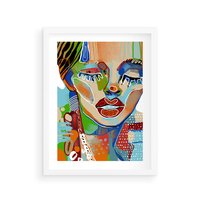 Plakat w ramie 30x40 - Kolorowe Formy - abstrakcyjny portret kobiety, twarz - rama biała