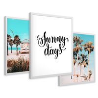 Zestaw obrazy w ramie 50x70 galeria - Lato, wakacje, podróż, napis, tyografia - rama biała