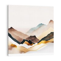 Obraz na płótnie 80x80 - Góry Tonące w Pastelach - złote pastelowe góry, akwarela