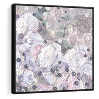 Obraz w ramie 50x50 - Malowane oddechy istnienia - pomieszane tekstury, kwiatowe elementy - rama czarna