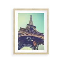 Plakat w ramie 50x70 - Wieża Eiffla w czarno-białej odsłonie - Eiffla, Paryż - rama drewno