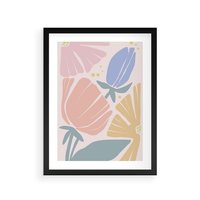 Plakat w ramie 30x40 - Rozkwitające Harmonie Natury - pastelowe kwiaty, na beżowym tle - rama czarna