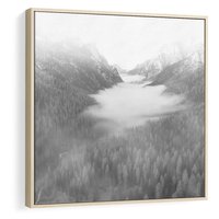 Obraz w ramie 50x50 - Szare Góry - zamglony krajobraz, las - rama drewno