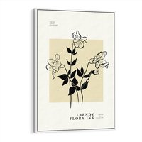 Obraz w ramie 80x120 - Malowane szkicowe tęsknoty - kwiaty, typografia - rama biała