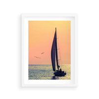 Plakat w ramie 30x40 - Żaglówka na Horyzoncie - żaglówka, jacht - rama biała