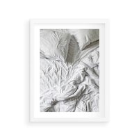 Plakat w ramie 40x50 - Biała Pościel na Łóżku - biała pościel, łóżko - rama biała