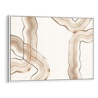 Obraz w ramie 120x80 - Ścieżki pędzla i myśli - minimalistyczna kompozycja, abstrakcyjne brązowe linie na białym tle - rama biała