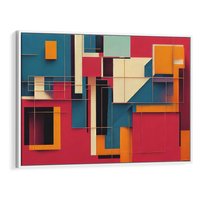 Obraz w ramie 100x70 - Przejście przez labirynt myśli - kolorowa abstrakcja, instalacja z prostokątów i lini - rama biała