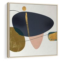 Obraz w ramie 80x80 - Złoto Granatu - abstrakcyjne plamy koloru, złoto - rama drewno