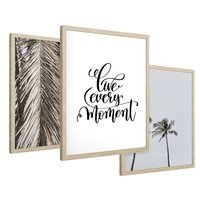 Zestaw obrazy w ramie 50x70 galeria - Pozytywny, cytat, palmy, wakacje - rama drewno