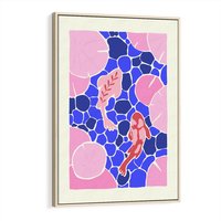 Obraz w ramie 70x100 - Rzeka Abstrakcji - abstrakcyjna kompozycja, różowe ryby wśród rafy - rama drewno